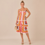 Rainbow Crochet Tiered Midi Dress