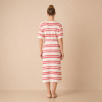Coral Stripe Tie Waist Midi Dress - Image 6