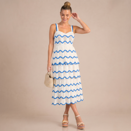 Blue Wave Knit Tiered Midi Dress