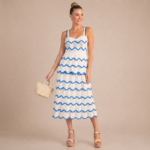 Blue Wave Knit Tiered Midi Dress - Image 3