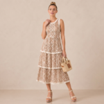 Natural Crochet Tiered Midi Dress - Image 2