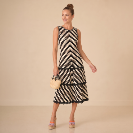 Monochrome Crochet Midi Dress