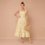 Lemon Blossom Tiered Midi Dress - Image 3