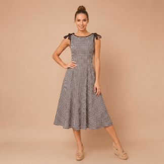 Check Tie-Shoulder Midi Dress