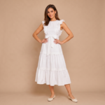 Graceful White Ruffle Midi Dress