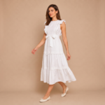 Graceful White Ruffle Midi Dress - Image 4