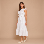 Graceful White Ruffle Midi Dress - Image 5