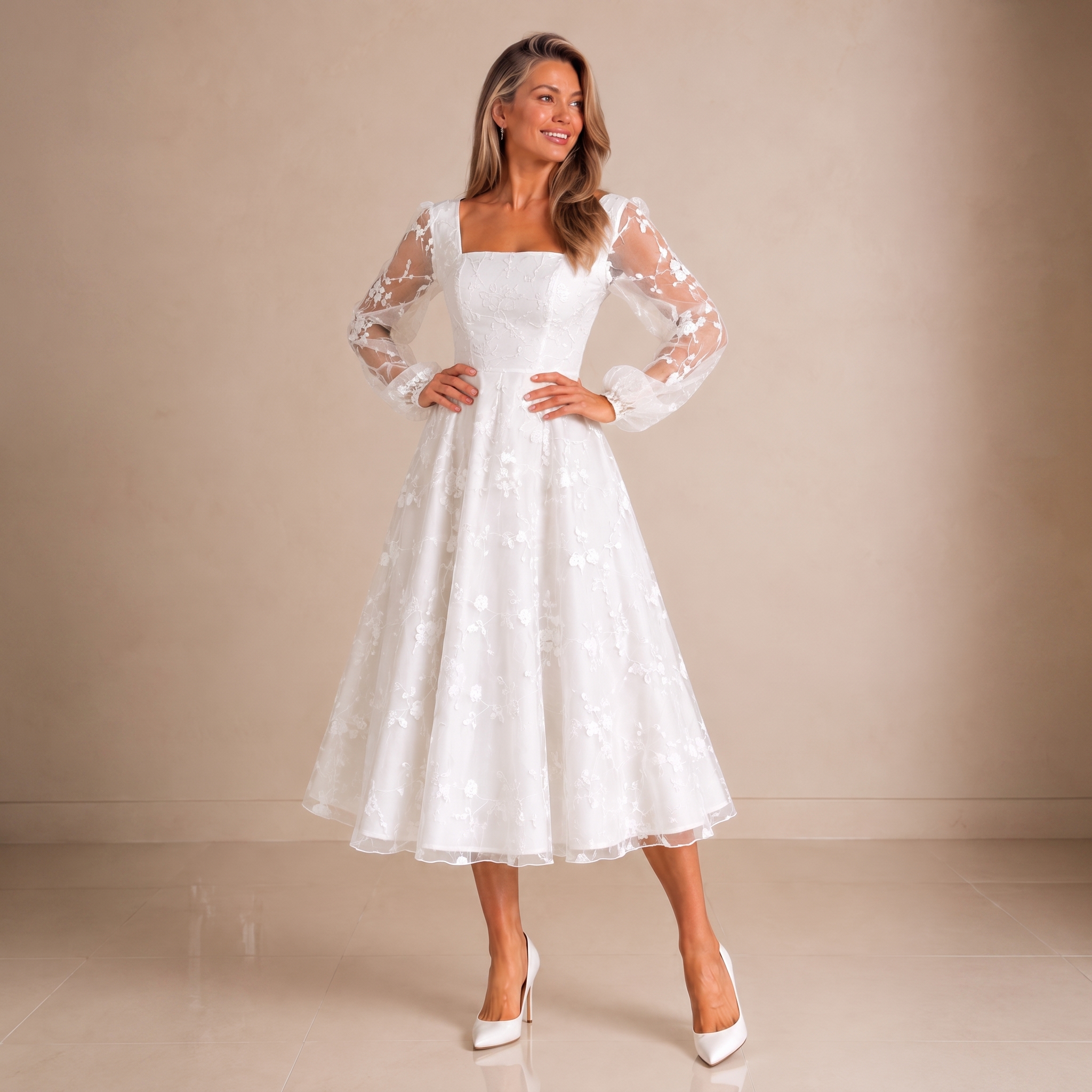 Modelia-2026-07-19-547342-repose Isabella Lace Long Sleeve Midi Dress - Image 1